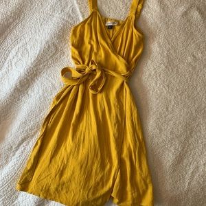 Yellow wrap tie dress
